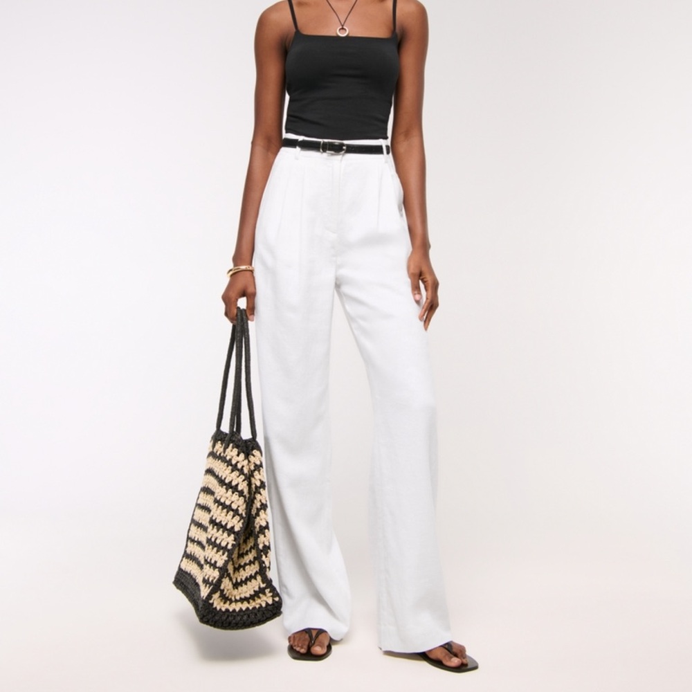 Abercrombie & Fitch White Wide Leg Linen Pants Sloane